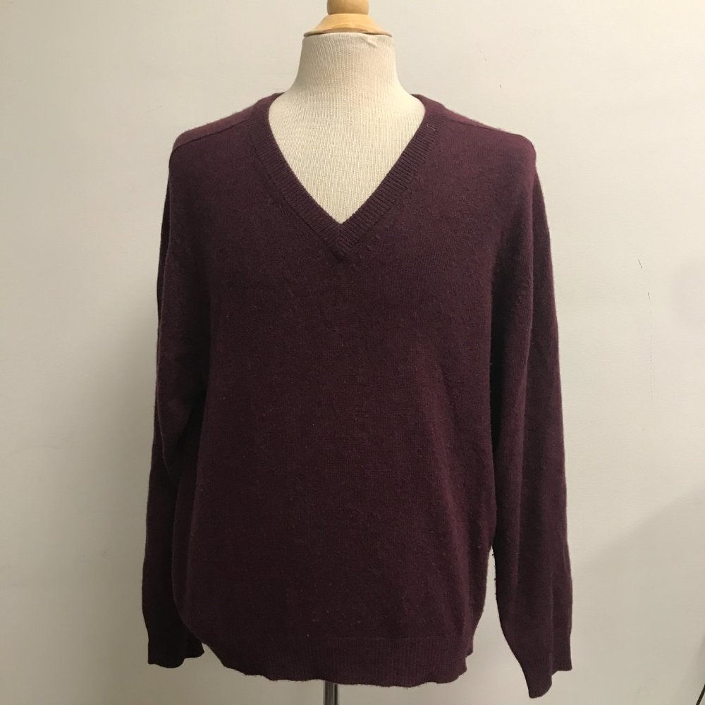 Macys Club Room dark red heather black cashmere v neck sweater L Vintage